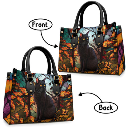 Black Cat - Personalized Black Cat Leather Handbag