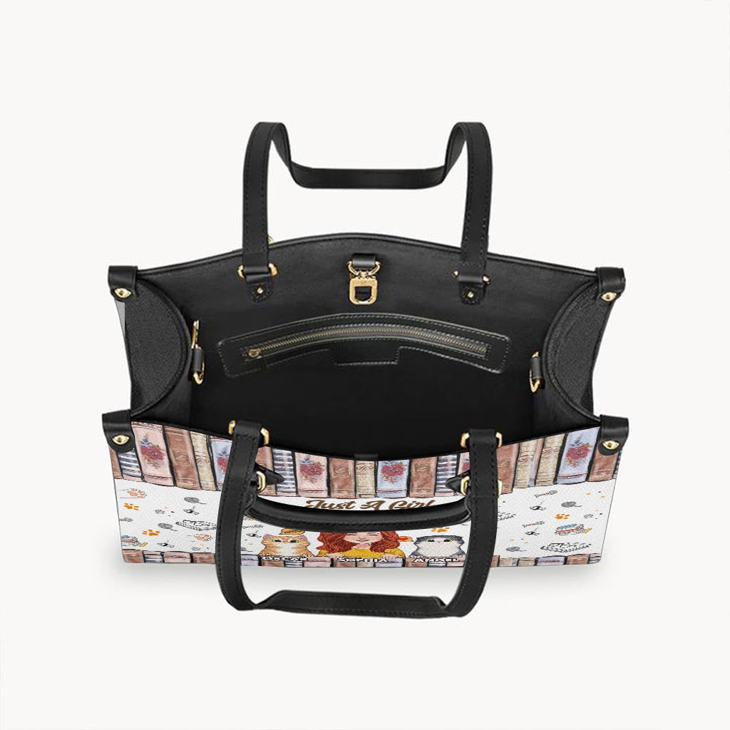 Love Books And Cats - Personalized Book Leather Handbag