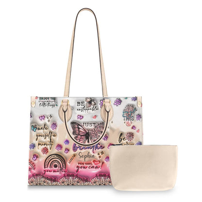 Positive Affirmations Butterfly - Personalized Butterfly Leather Handbag