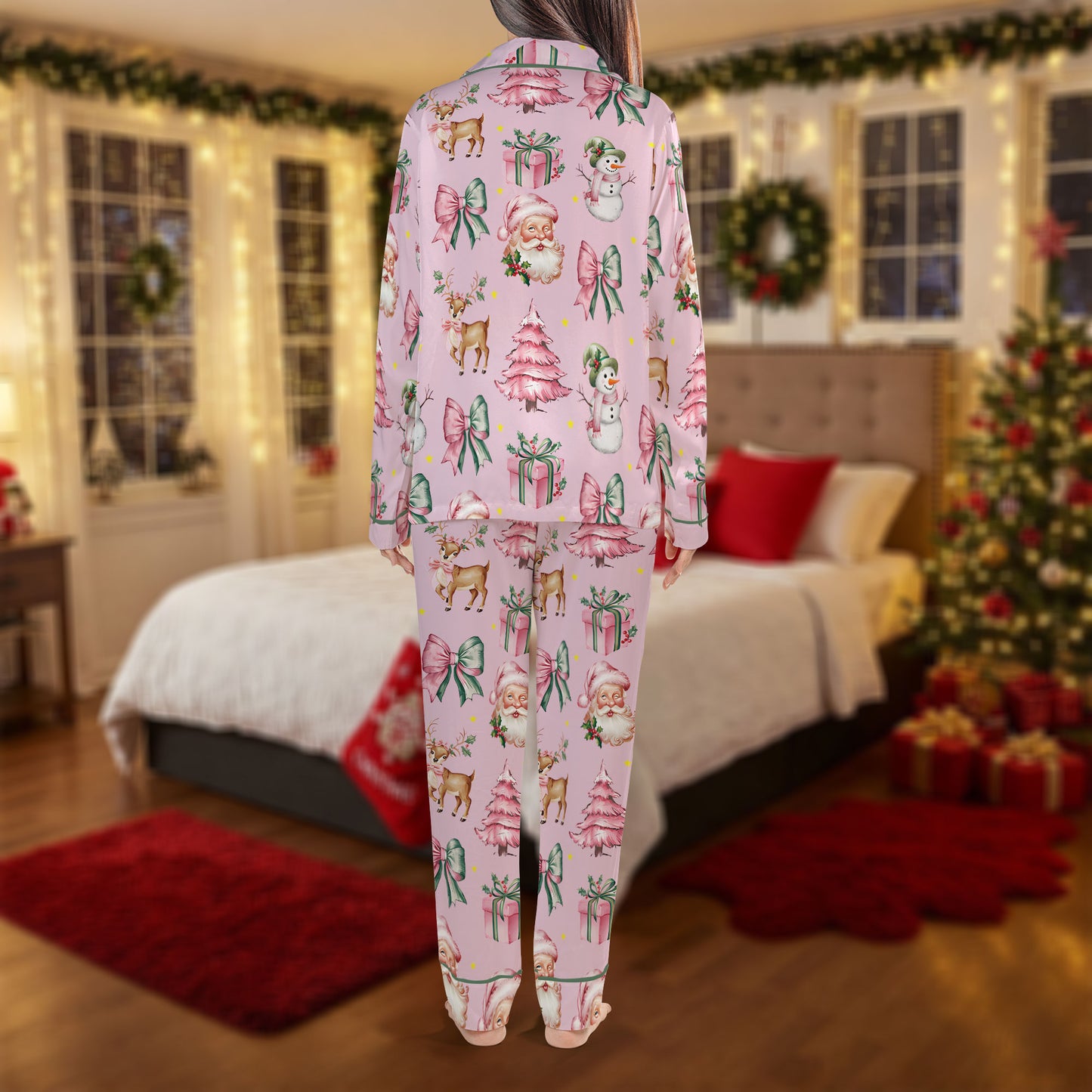 Pink Christmas Pajama Set – Cute Santa and Snowman Pajamas | Cozy Pajama Gift Set, Girl Pajamas, Holiday Sleepwear, Cute Pajamas for My Love, Christmas Pajamas for Women HPRPJMADL-16