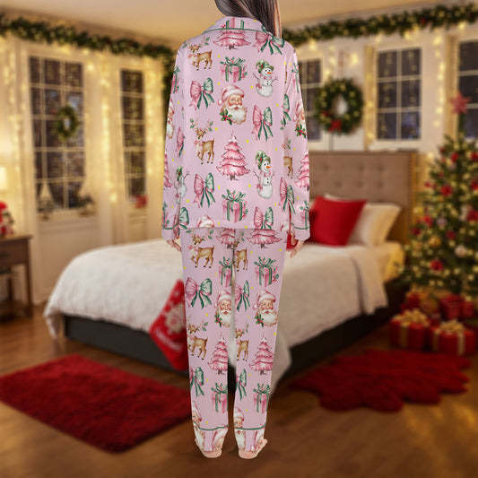 Pink Christmas Pajama Set – Cute Santa and Snowman Pajamas | Cozy Pajama Gift Set, Girl Pajamas, Holiday Sleepwear, Cute Pajamas for My Love, Christmas Pajamas for Women HPRPJMADL-16