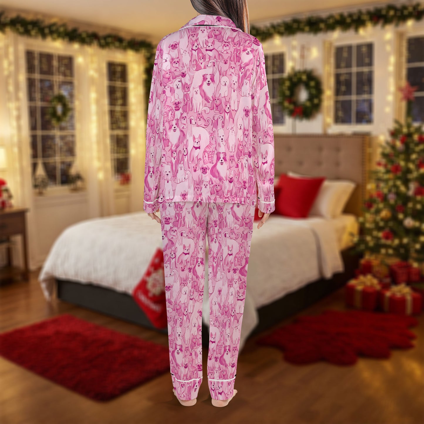 Cute Pink Dog Pajama Set – Cozy Christmas Pajamas | Pajama Gift Set, Girl Pajamas, Holiday Sleepwear, Cute Pajamas for My Love, Winter Pajamas for Women HPRPJMADL-17