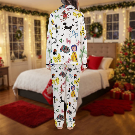 Coraline Inspired Pajama Set – Cute Cartoon Print Pajamas | Cozy Pajama Gift Set, Family Pajamas for Women, Men, Kids & Youth, Holiday Sleepwear HPRPJMADL-33