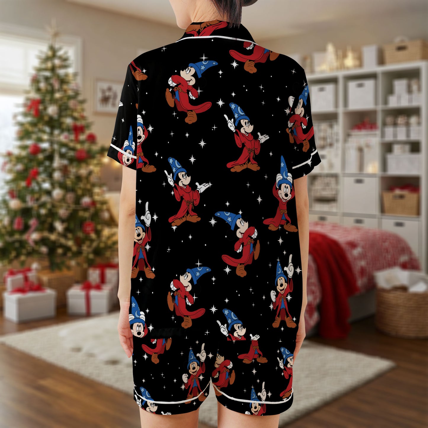 Magic Wizard Short Pajama Set – Cartoon Sorcerer Print Sleepwear | Fun Cozy Pajamas for Women, Men, Kids & Youth, Matching Family Holiday Pajama Gift Set HPRPJMADS-05