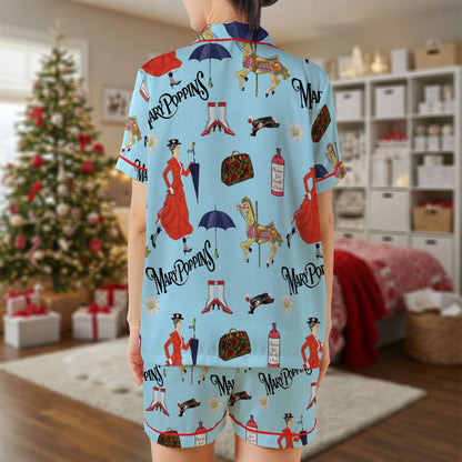 Mary Poppins Short Pajama Set – Vintage Movie Print Sleepwear | Magical Sky Blue Pajamas for Women, Men, Kids & Youth, Whimsical Cozy Pajama Gift Set HPRPJMADS-09