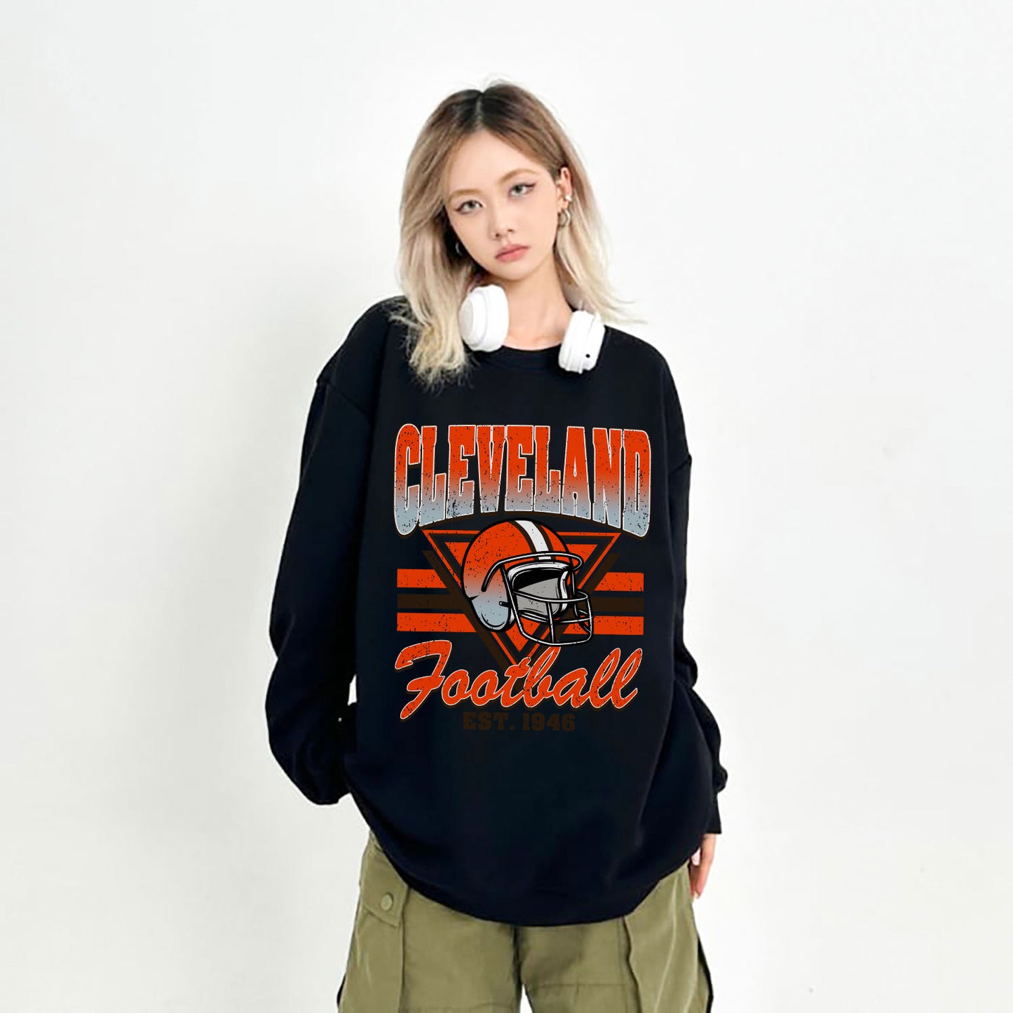 CLEVELEND FOOTBALL EST 1946 Football Sweatshirt, CLEVELEND FOOTBALL EST 1946 Shirt Retro Style 90s Vintage Unisex Crewneck, Graphic Tee Gift For Football Fan Sport