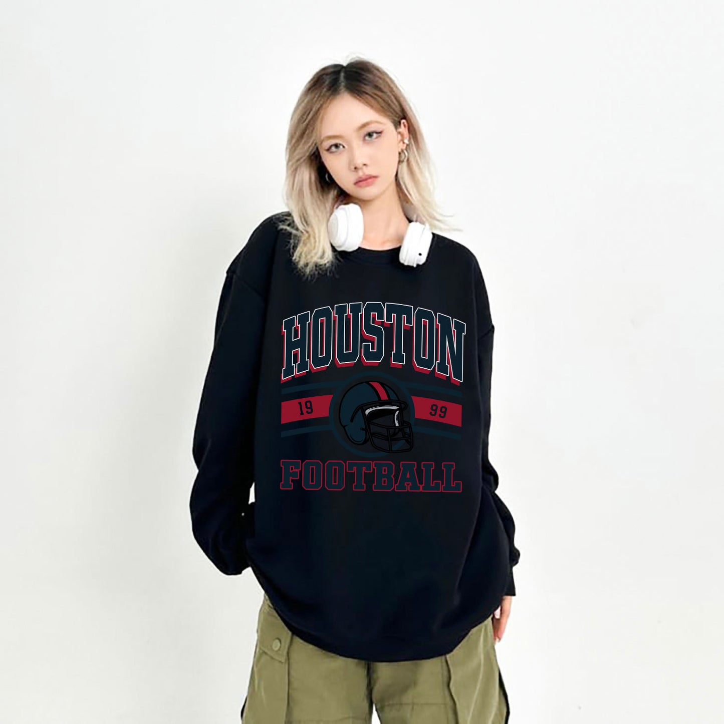 Houston FOOTBALL Sweatshirt, Houston FOOTBALL Shirt Retro Style 90s Vintage Unisex Crewneck, Graphic Tee Gift For Football Fan Sport