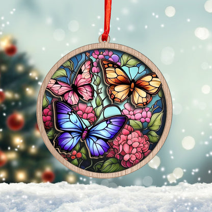 Butterfly Flowers Glass Coloful Ornament Decoration, Christmas 2023 Ornament, Christmas Decoration, Holiday Gift Idea, Ornament Butterfly Flower Plant