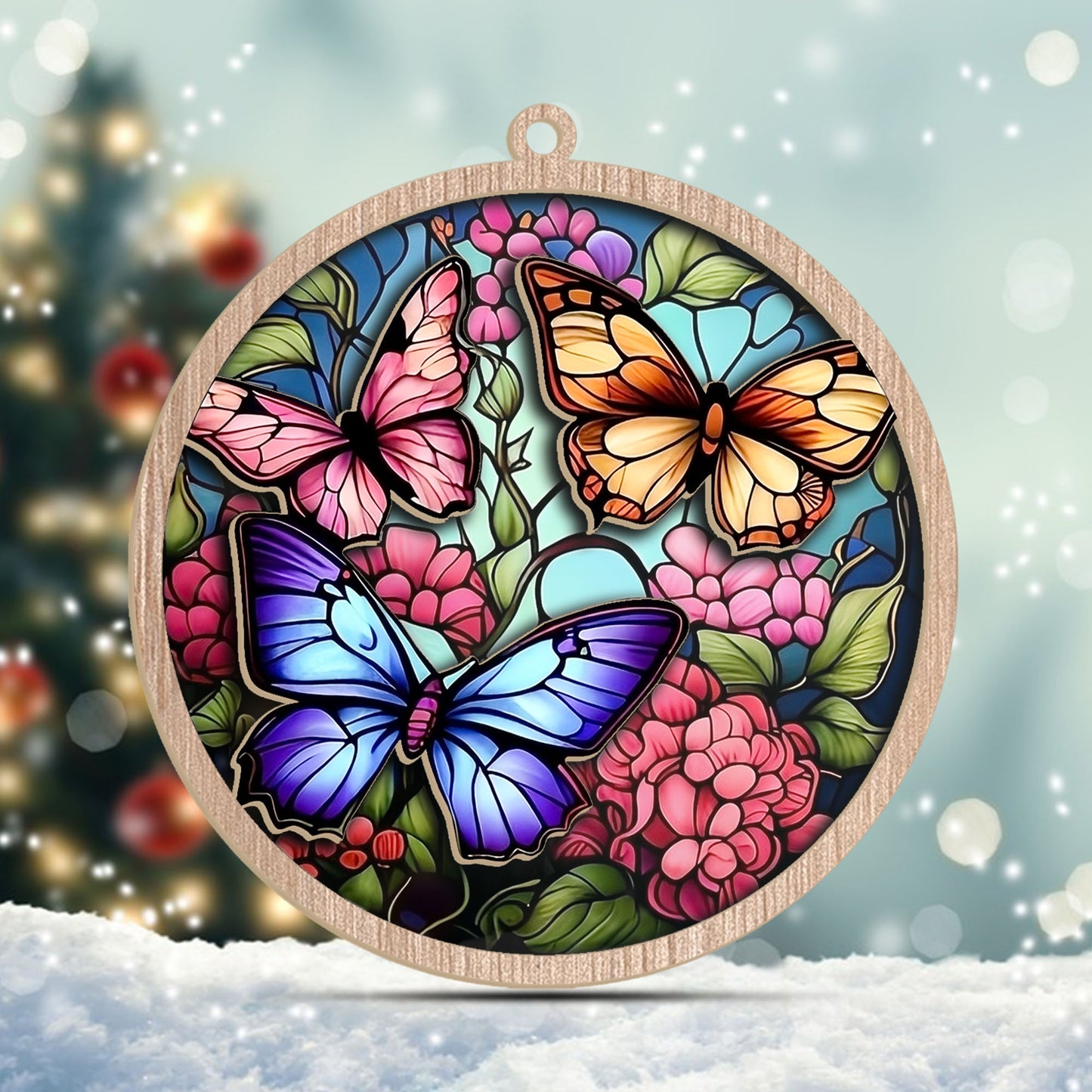 Butterfly Flowers Glass Coloful Ornament Decoration, Christmas 2023 Ornament, Christmas Decoration, Holiday Gift Idea, Ornament Butterfly Flower Plant