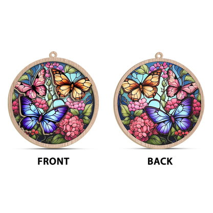 Butterfly Flowers Glass Coloful Ornament Decoration, Christmas 2023 Ornament, Christmas Decoration, Holiday Gift Idea, Ornament Butterfly Flower Plant