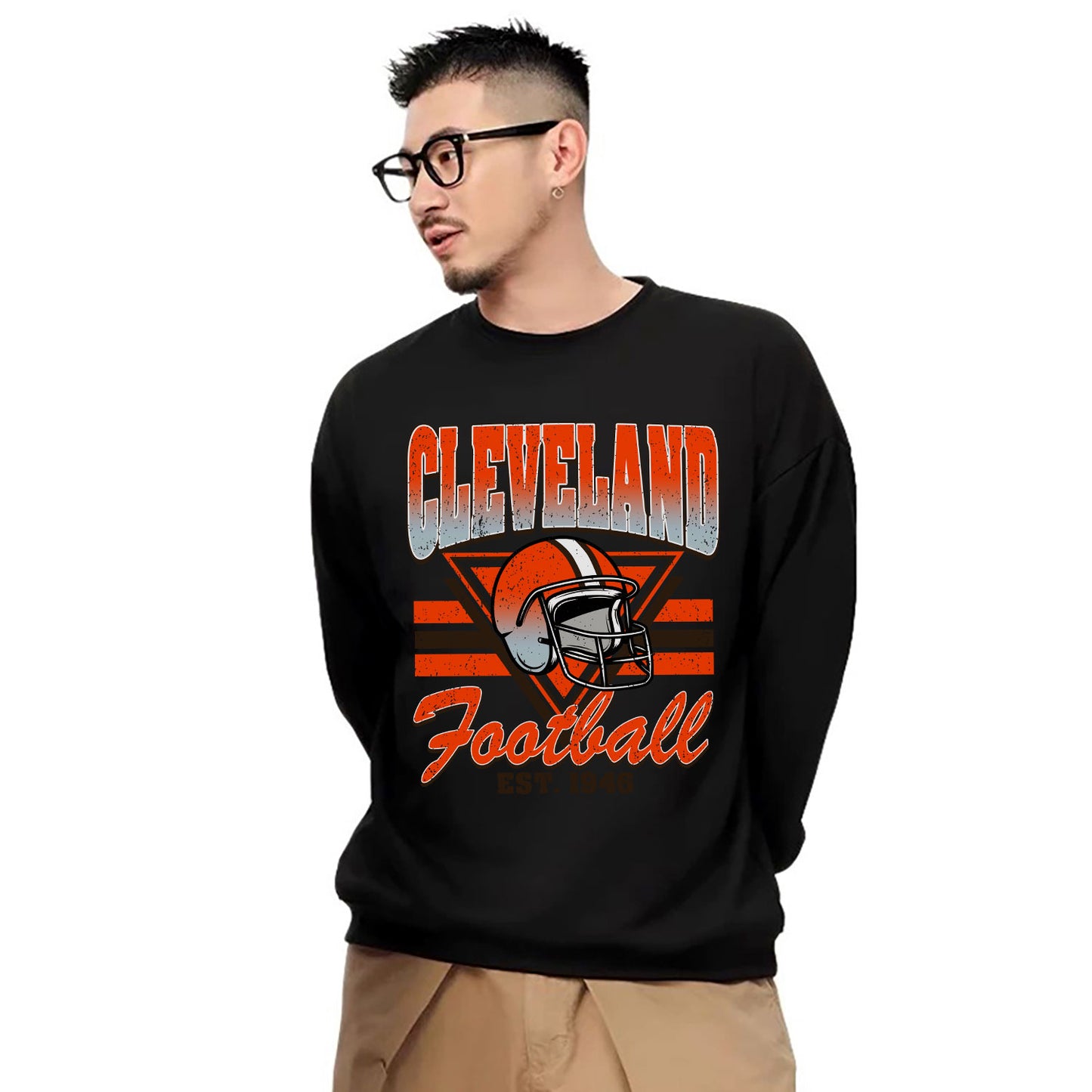 CLEVELEND FOOTBALL EST 1946 Football Sweatshirt, CLEVELEND FOOTBALL EST 1946 Shirt Retro Style 90s Vintage Unisex Crewneck, Graphic Tee Gift For Football Fan Sport