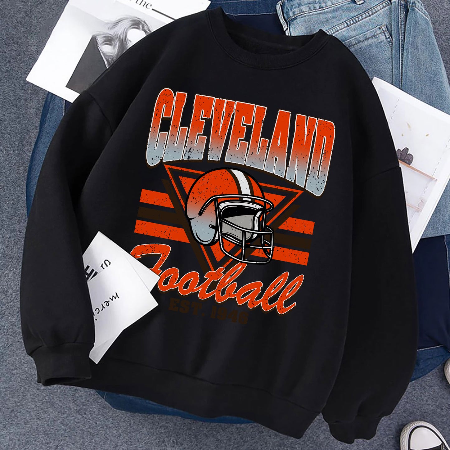 CLEVELEND FOOTBALL EST 1946 Football Sweatshirt, CLEVELEND FOOTBALL EST 1946 Shirt Retro Style 90s Vintage Unisex Crewneck, Graphic Tee Gift For Football Fan Sport