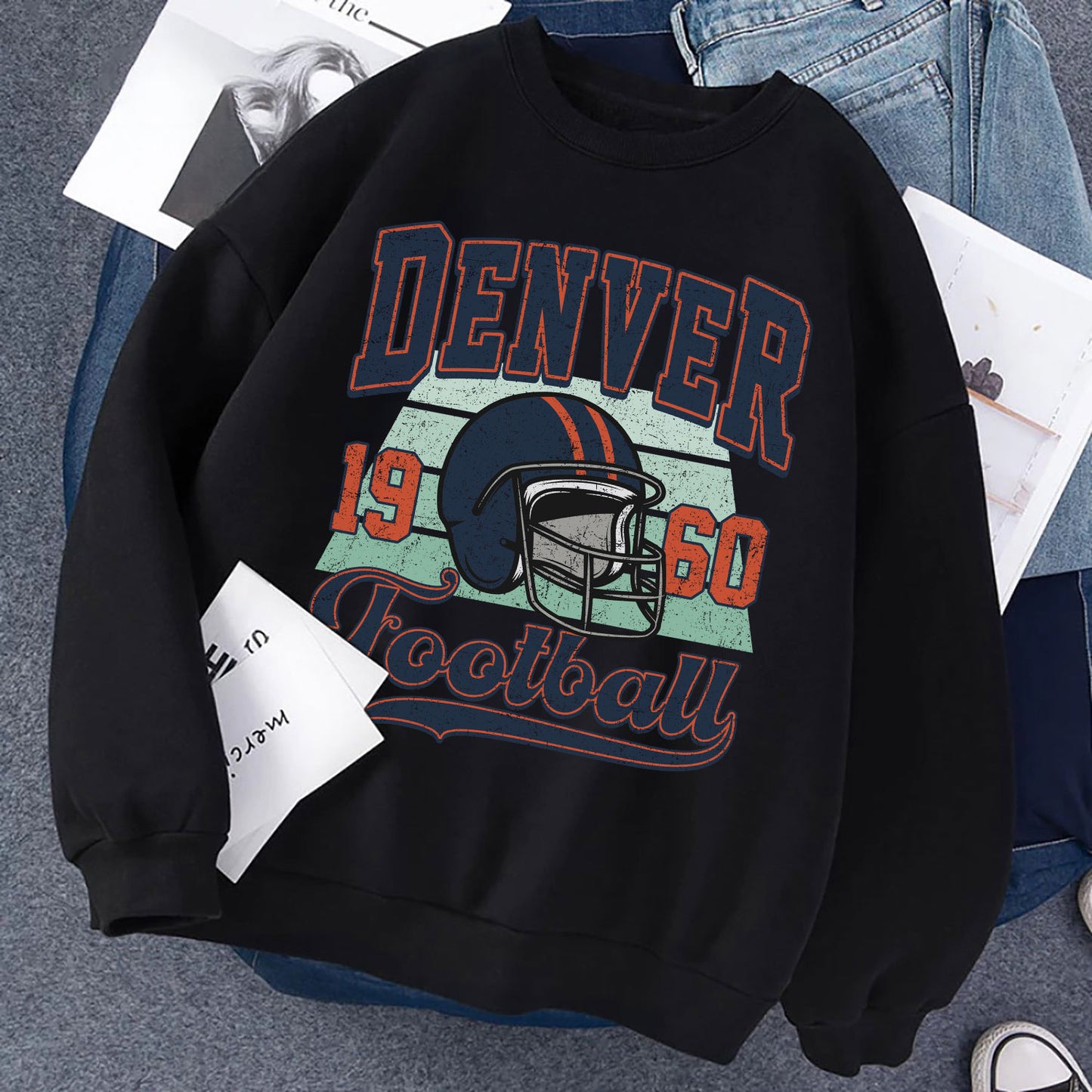 Denver Football Sweatshirt, Denver FOOTBALL Shirt Retro Style 90s Vintage Unisex Crewneck, Graphic Tee Gift For Football Fan Sport