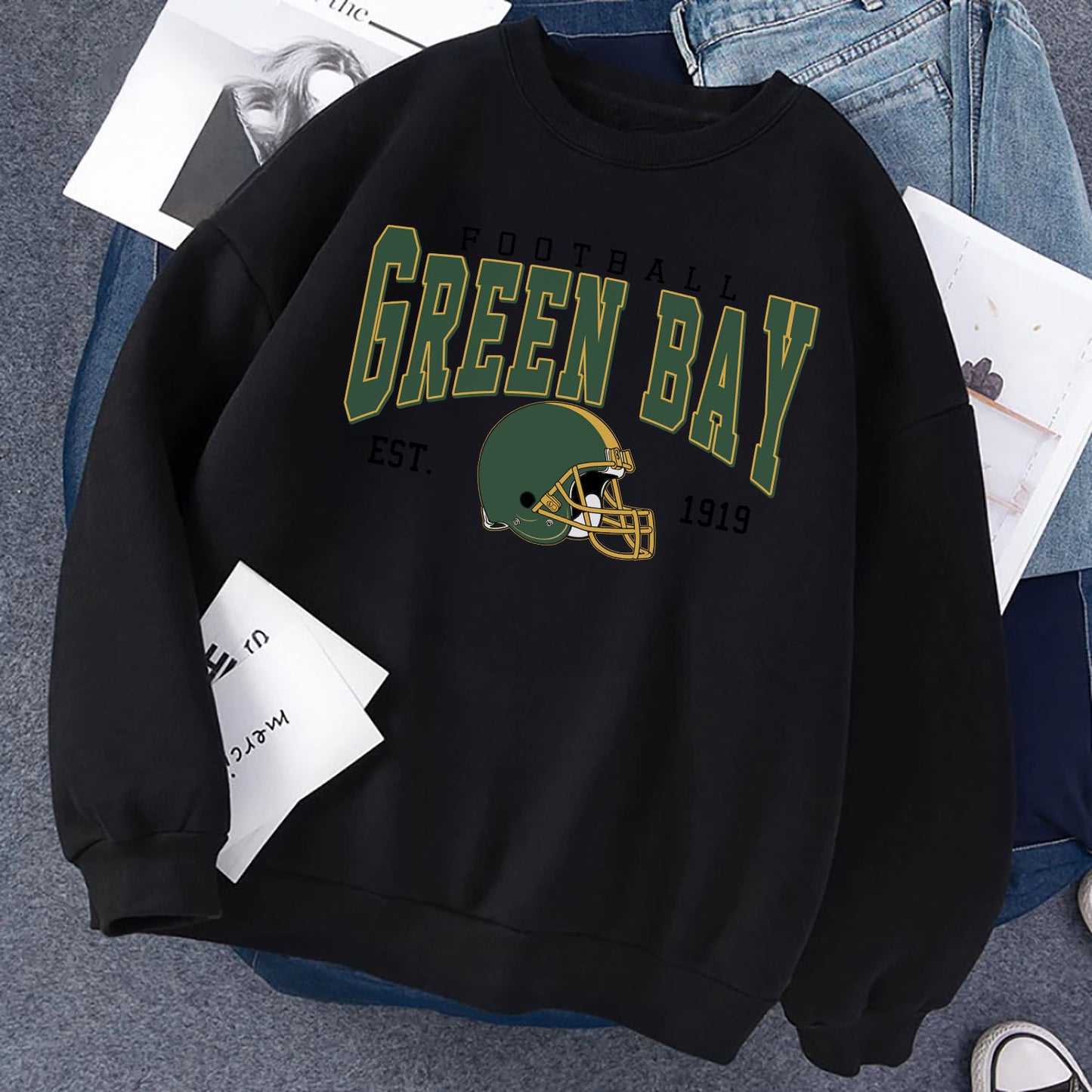 GREEN BAY FOOTBALL EST 1919 Sweatshirt, GREEN BAY FOOTBALL EST 1919 Shirt Retro Style 90s Vintage Unisex Crewneck, Graphic Tee Gift For Football Fan Sport.