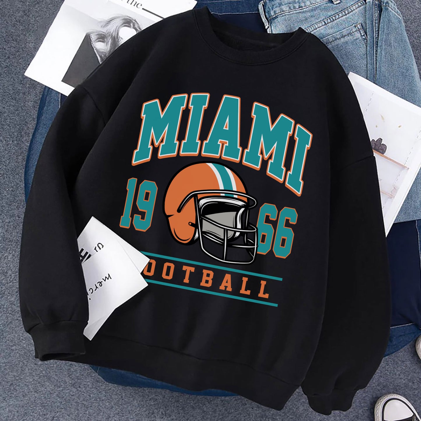 MIAMI 1966 FOOTBALL Sweatshirt, MIAMI 1966 FOOTBALL Shirt Retro Style 90s Vintage Unisex Crewneck, Graphic Tee Gift For Football Fan Sport