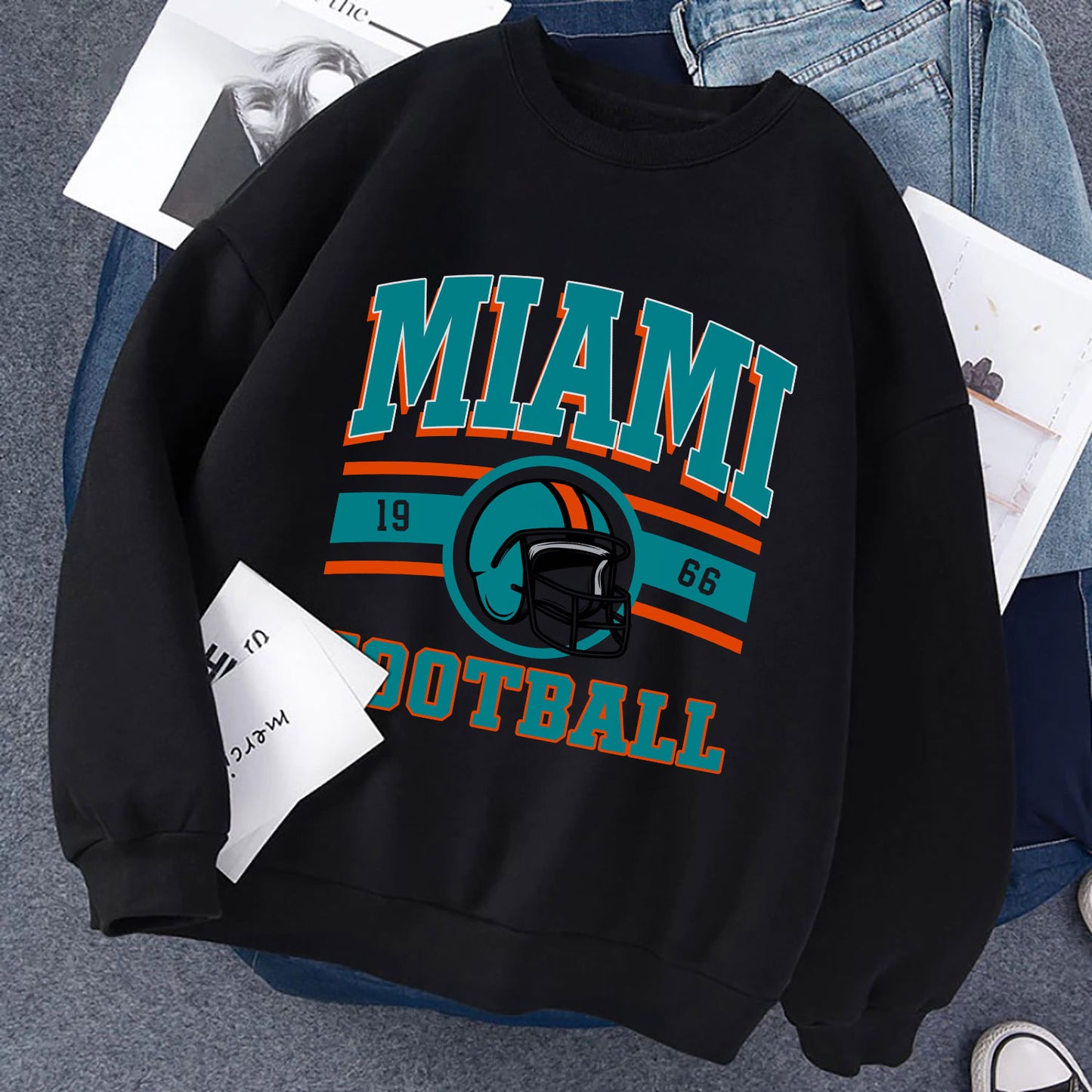 Miami FOOTBALL Sweatshirt, Miami FOOTBALL Shirt Retro Style 90s Vintage Unisex Crewneck, Graphic Tee Gift For Football Fan Sport