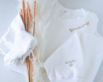 Custom Collar and Sleeve Embroidered Sweatshirt, Embroidered Mom Grandmother Sweatshirt with Kids Names