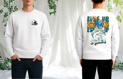 Miami Fins Up Sweatshirt – Retro Dolphin Graphic Pullover for Sports Fans