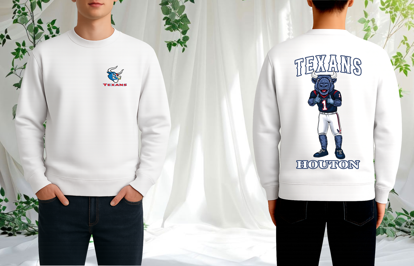 Houston Bull Mascot Crewneck – Cartoon Sports Fan Pullover Sweatshirt