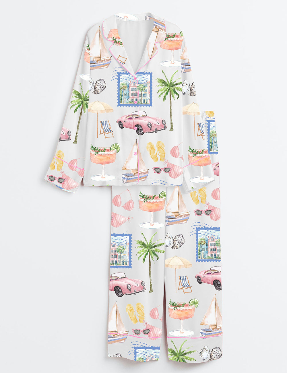 Women’s Charleston Bachelorette South Carolina Girls Trip Travel Long Sleeve Satin Pajama Set