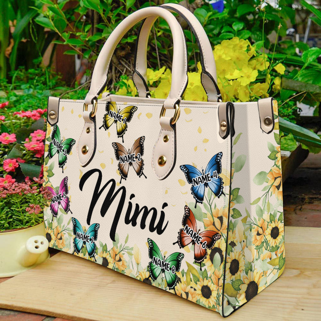 Grandma And Children - Personalized Grandma Leather Handbag