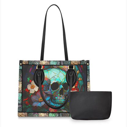 Floral Skull - Personalized Skull Leather Handbag