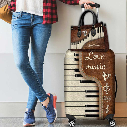 Music Is My Life - Personalized Piano Leather Handbag & Luggage Cover