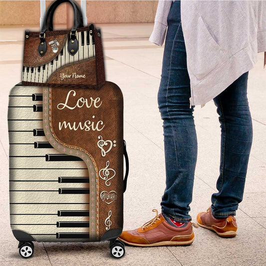 Music Is My Life - Personalized Piano Leather Handbag & Luggage Cover