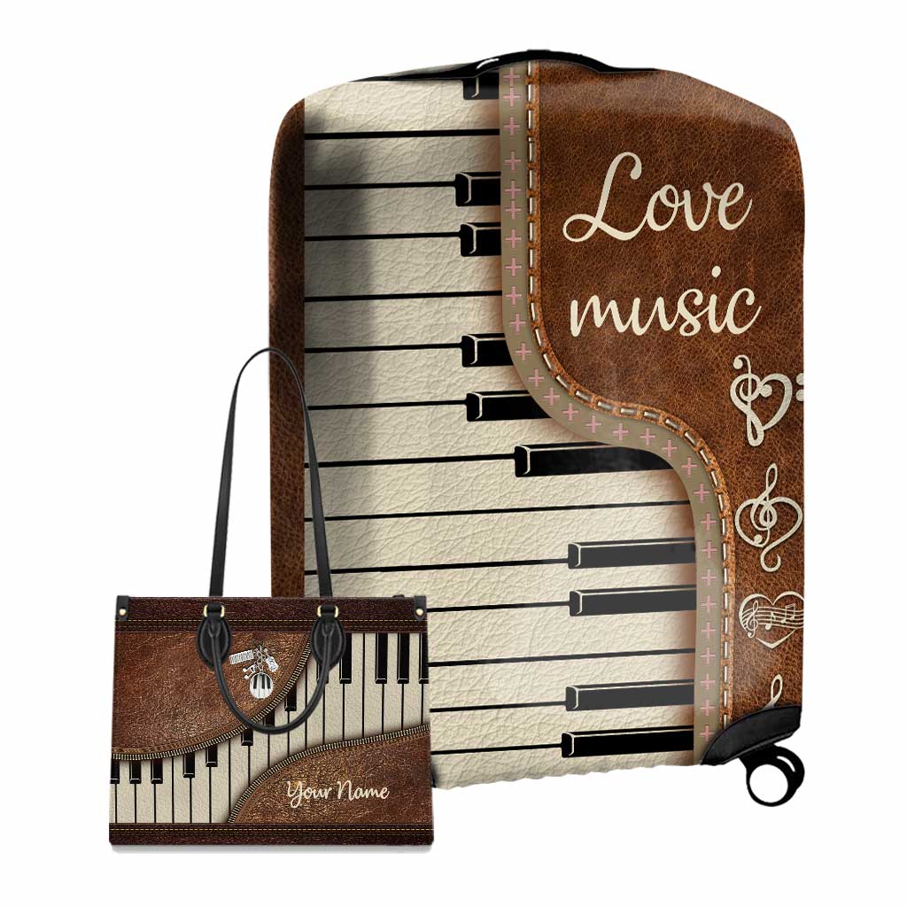Music Is My Life - Personalized Piano Leather Handbag & Luggage Cover