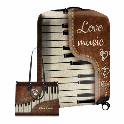 Music Is My Life - Personalized Piano Leather Handbag & Luggage Cover