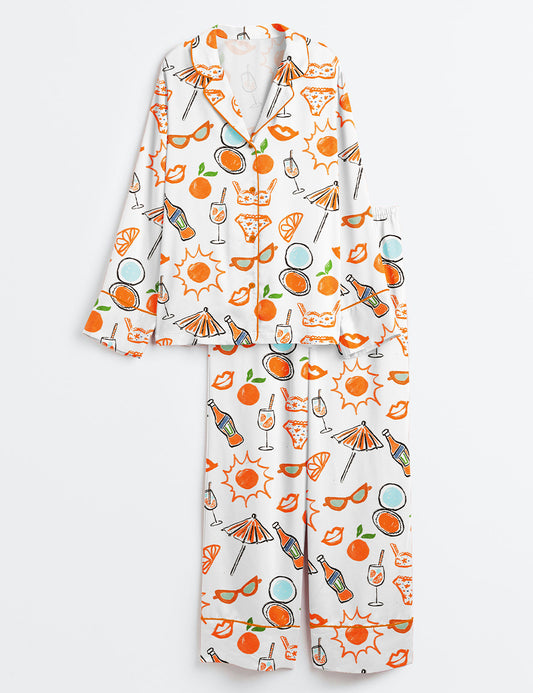 Women's Aperol Bachelorette Party Beach Tropical Summer Bridal Party Long Sleeve Satin Pajama Set