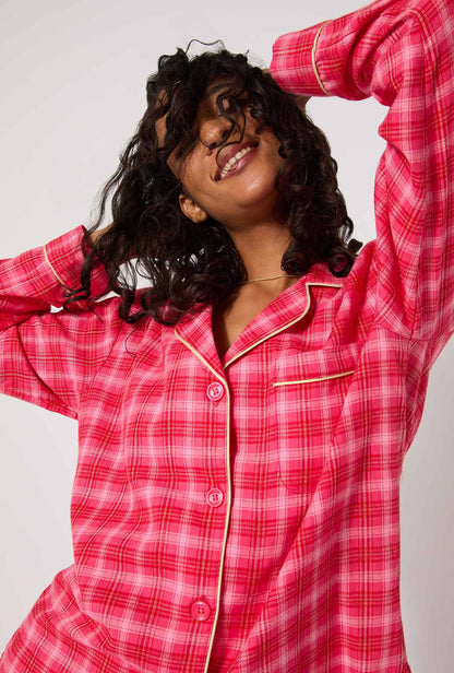 Wonderland Plaid Long Sleeve Classic Woven Portuguese Flannel PJ Set