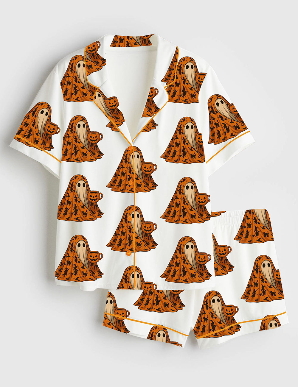 Women’s Halloween Ghost Cool Outside Short Sleeve Satin Pajama Set