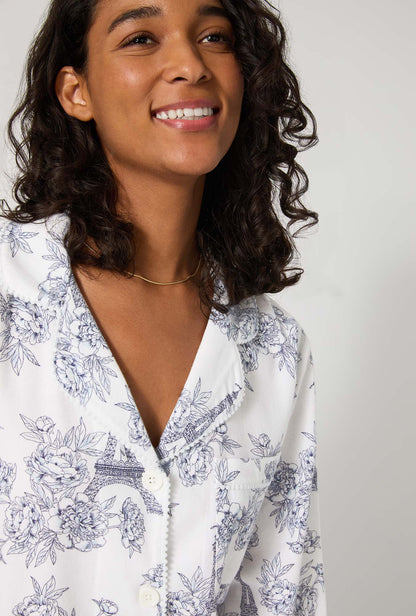 La Belle Eiffel Long Sleeve Classic Woven Portuguese Flannel PJ Set