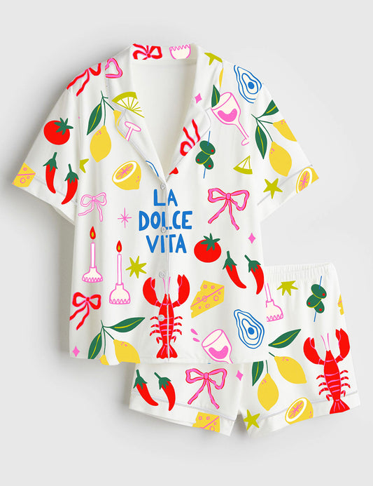 Women’s La Dolce Vita Europe Summer Italia Travel Short Sleeve Satin Pajama Set