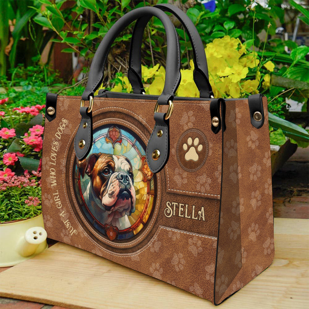 Stained Glass Dog - Personalized Dog Leather Handbag