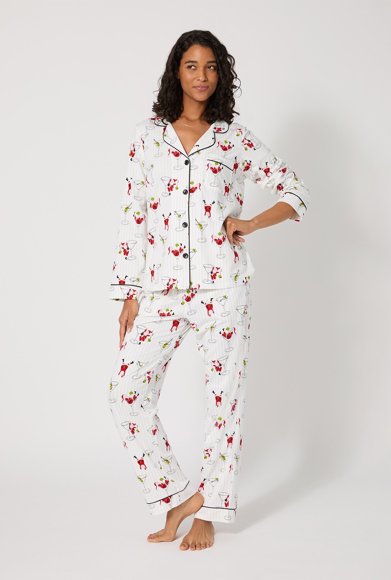Tipsy Santa Long Sleeve Classic Stretch Jersey Pj Set