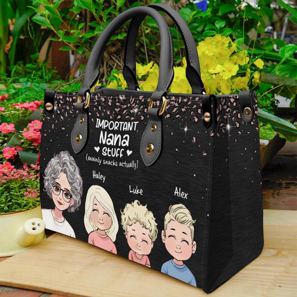 Important Nana Stuff - Personalized Mother's Day Grandma Leather Handbag