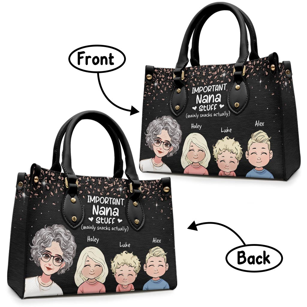 Important Nana Stuff - Personalized Mother's Day Grandma Leather Handbag