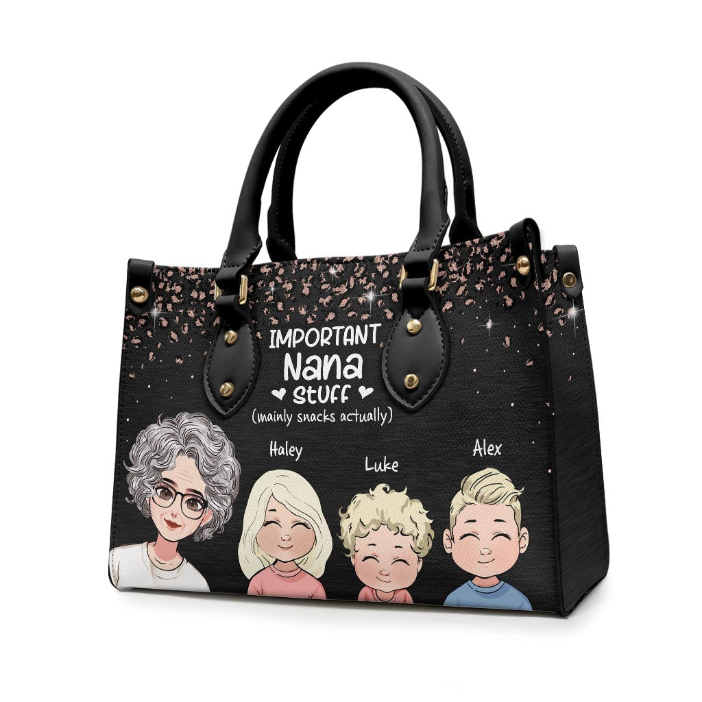 Important Nana Stuff - Personalized Mother's Day Grandma Leather Handbag