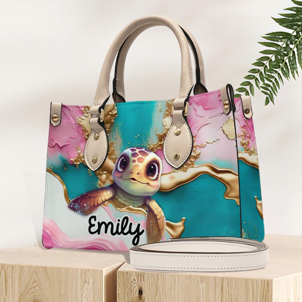 Salty Lil' Beach - Personalized Turtle Leather Handbag