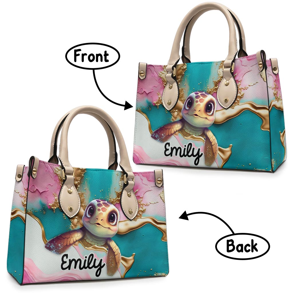 Salty Lil' Beach - Personalized Turtle Leather Handbag