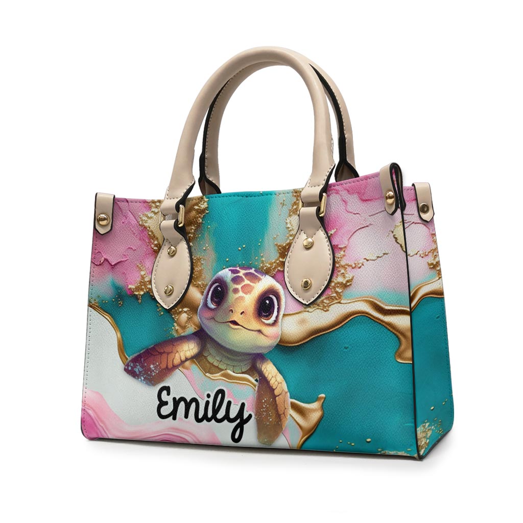 Salty Lil' Beach - Personalized Turtle Leather Handbag