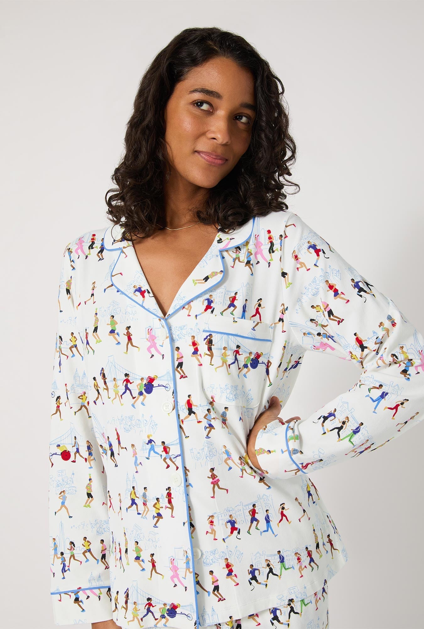 Run NYC Run Long Sleeve Classic Stretch Jersey Pj Set