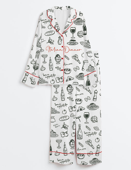 Women’s Italian Dinner Perfect Italian Wedding Dinner Long Sleeve Satin Pajama Set