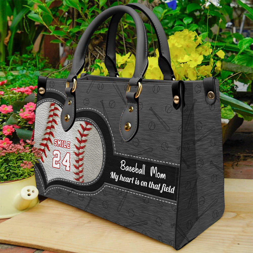 My Heart Is On That Field - Personalized Baseball Leather Handbag