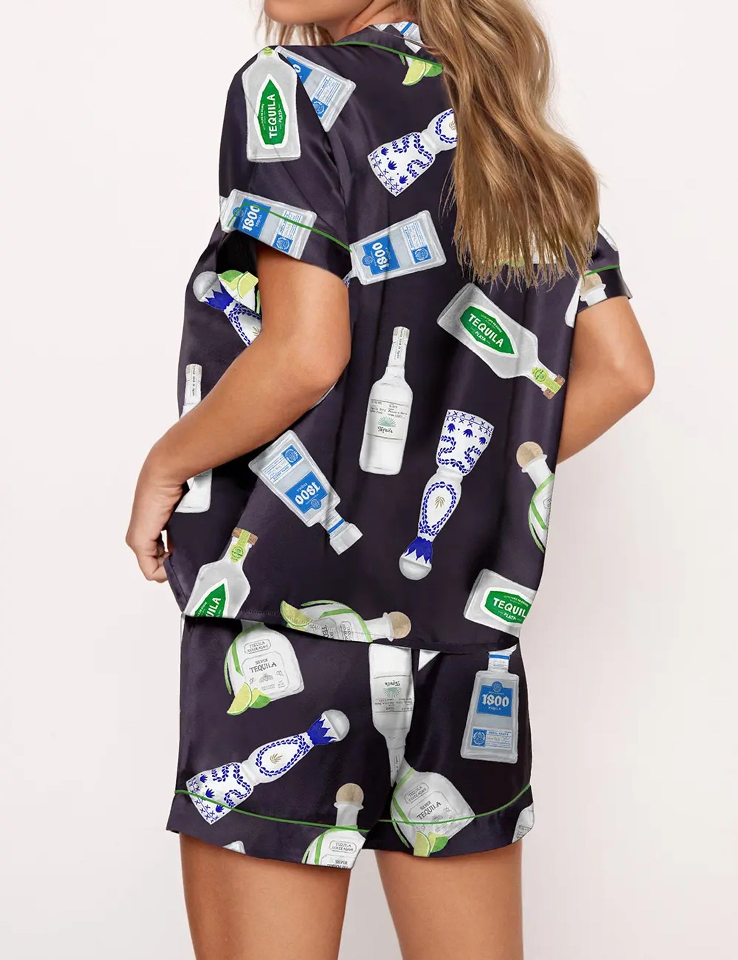 Tequila Bottle Satin Pajama Set For Women