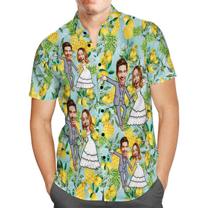 Anniversary Gifts,Custom Wedding Hawaiian Shirt Funny Pineapple Couple Face Hawaiian Shirt