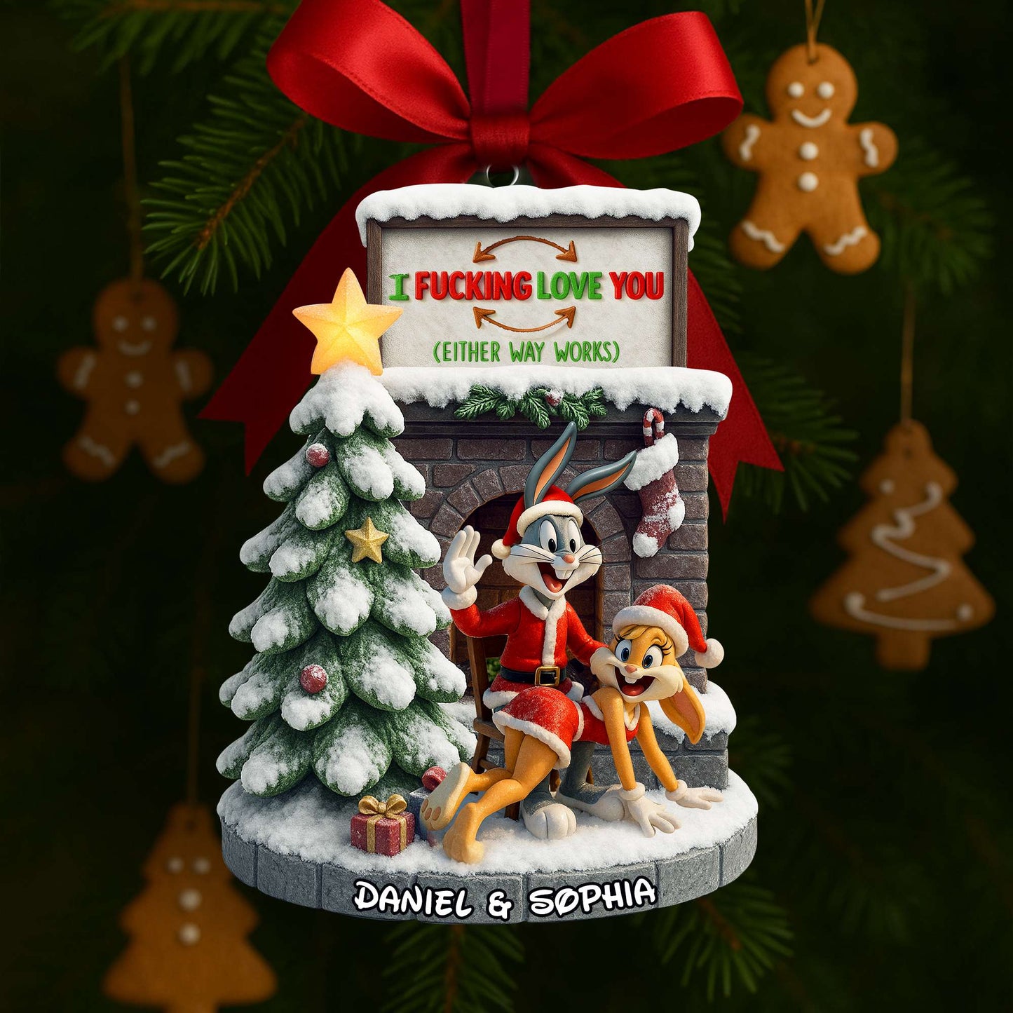 Playful Cartoon Couple Ornament - Personalized Christmas Gifts For Couple