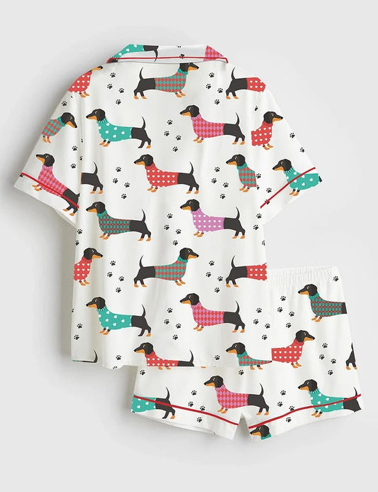 Women's Dachshund Dog Short Sleeve Satin Pajama Set